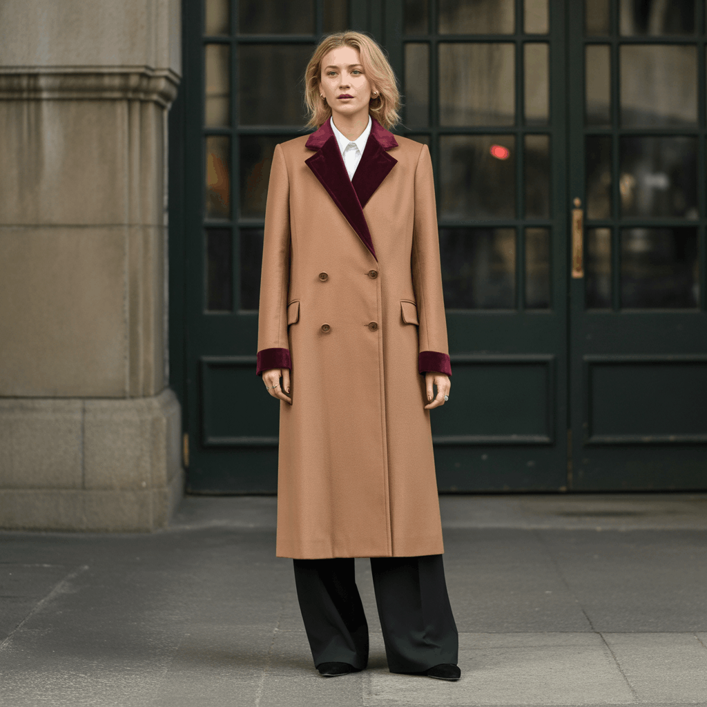 Tailored Chesterfield coat outfit for elegant evening styling