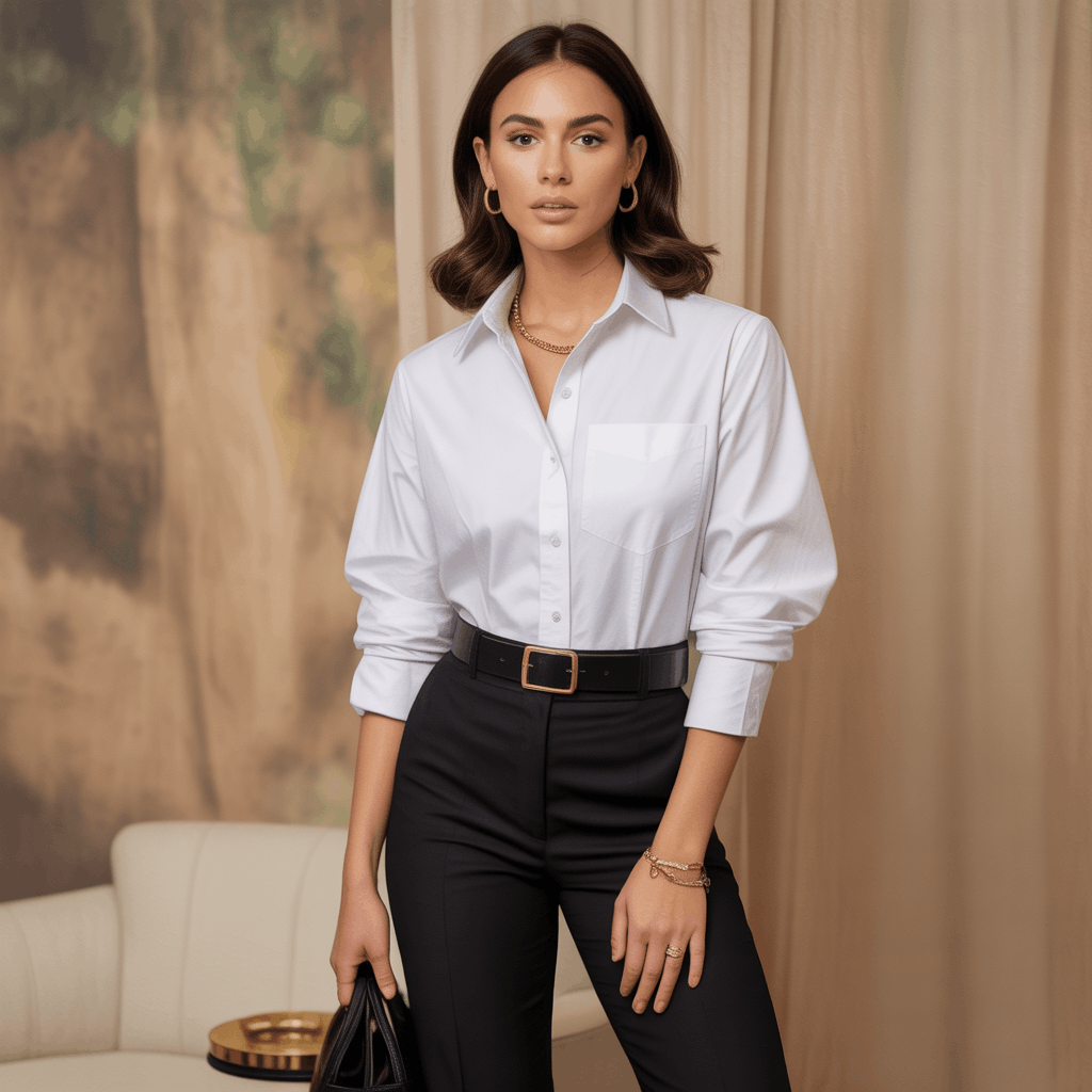 Elevated wardrobe staples laid out for polished everyday power dressing