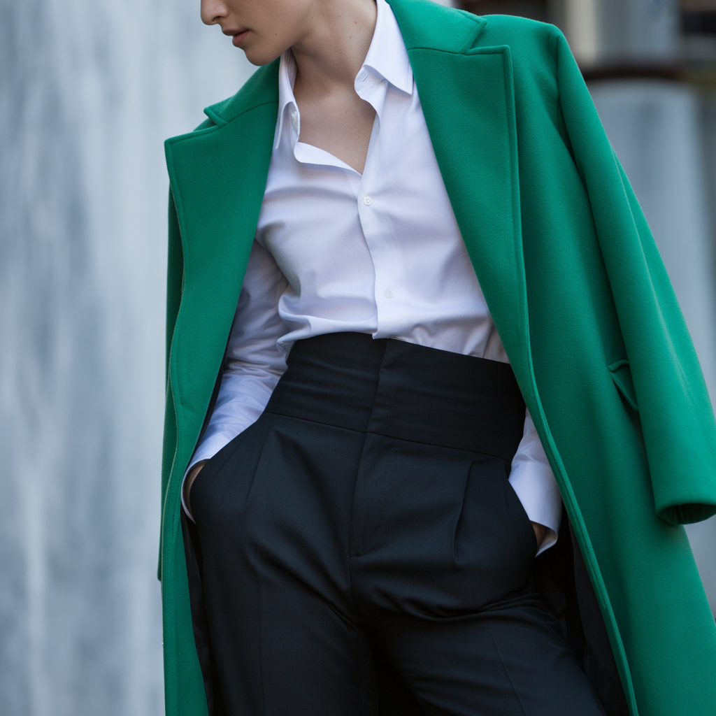 How to Style a Colourful Coat: Bold Winter Outfits That Look Chic 4 Bold coat outfit with crisp white shirt and fitted black jeans