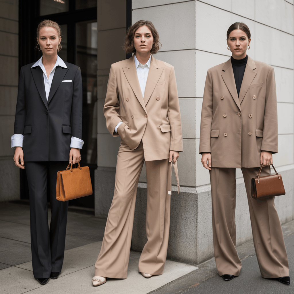 Power dressing fashion inspiration referencing The Row, Victoria Beckham, and minimalist runway tailoring