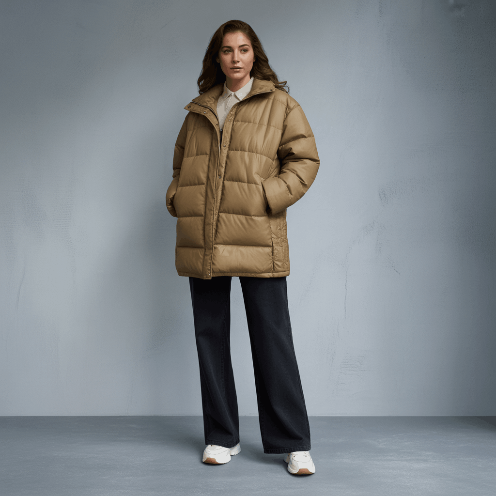 Voluminous padded coat styled for relaxed winter wear and easy layering