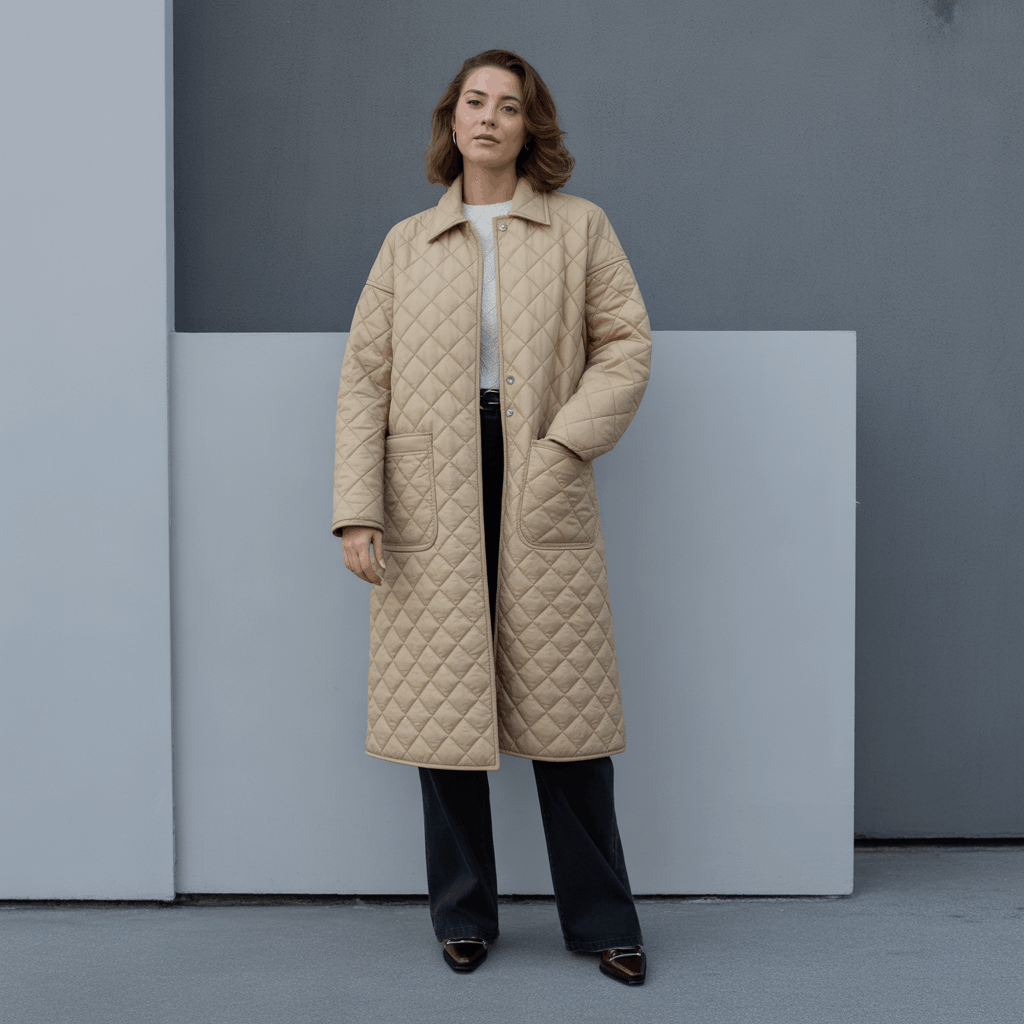 Lightweight quilted jacket with stitched pattern for transitional weather layering