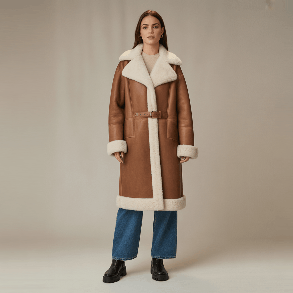 Luxury lambskin sheepskin coat outfit with heritage-inspired warmth