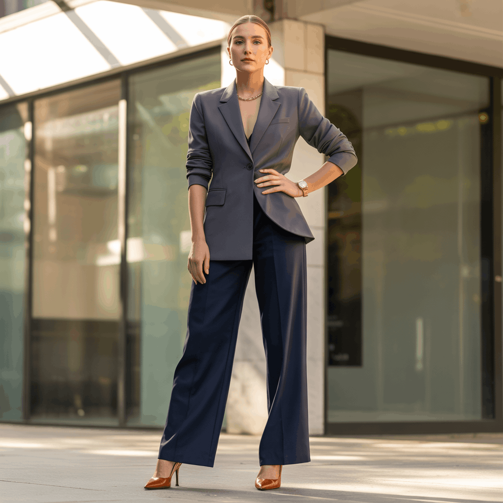 Modern power dressing look featuring tailored jumpsuit and clean structured lines