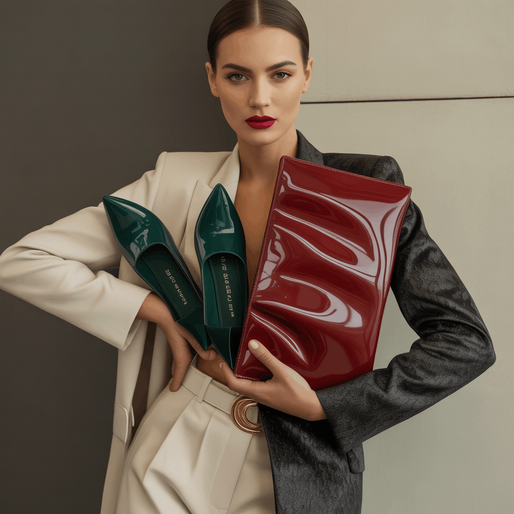 How to Style a Colourful Coat: Bold Winter Outfits That Look Chic 10 Neutral outfit styled with velvet accessories, patent leather pumps, and matching lip color