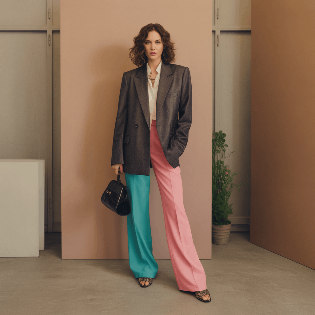 Expressive power dressing look using playful color combinations while staying polished