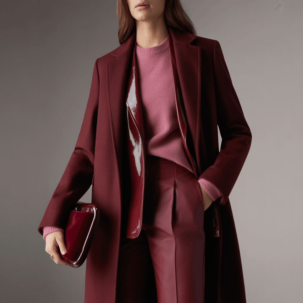 How to Style a Colourful Coat: Bold Winter Outfits That Look Chic 2 Colourful coat outfit with tonal layering in burgundy and berry shades