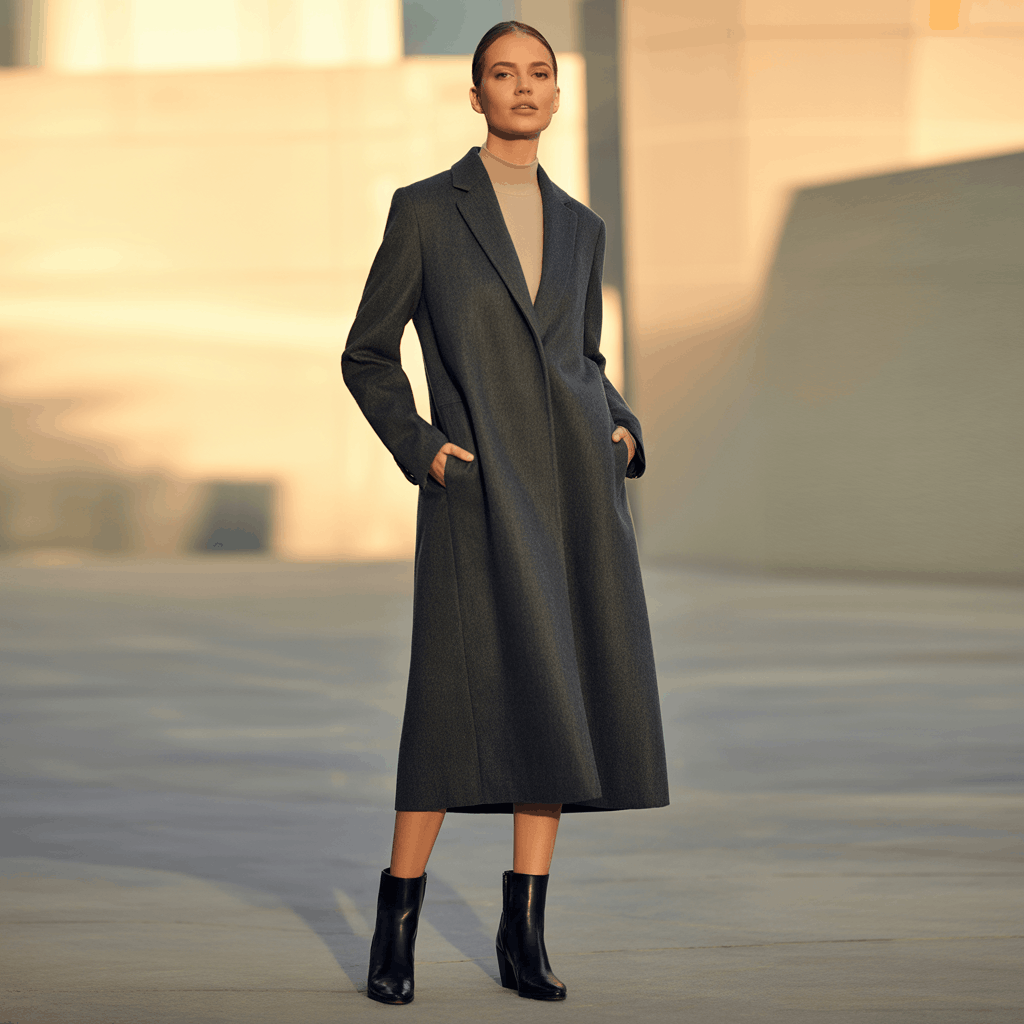Winter coat styling with a wool overcoat for winter and full-length coverage