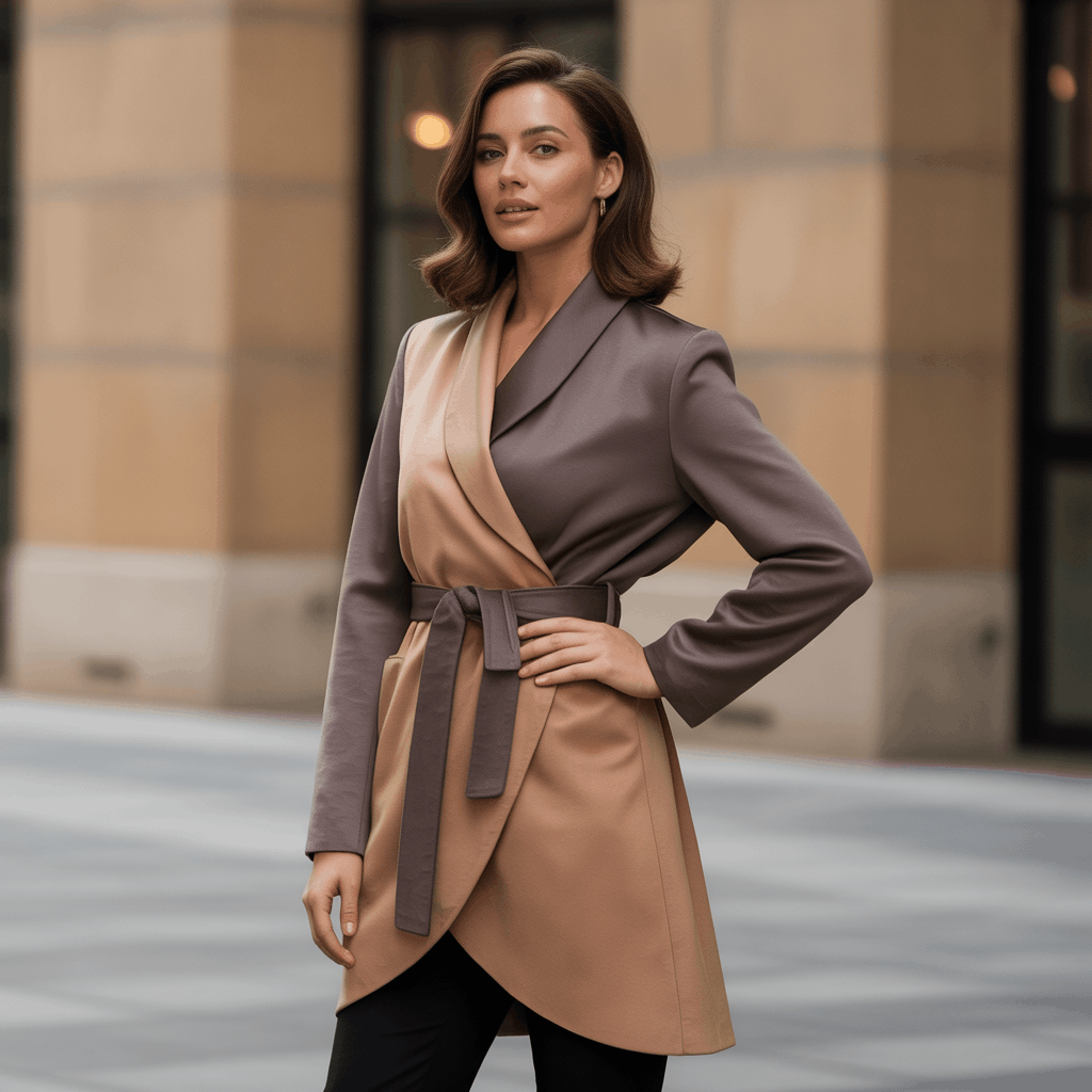 Belted wrap coat styled to accentuate the waist with a soft silhouette