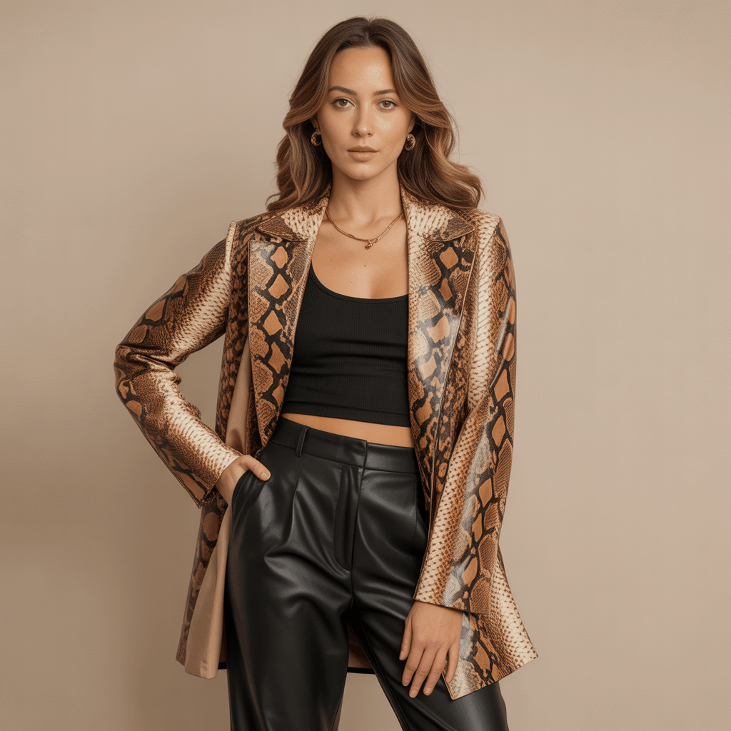 Long animal print coat for women with a daring fashion-forward style