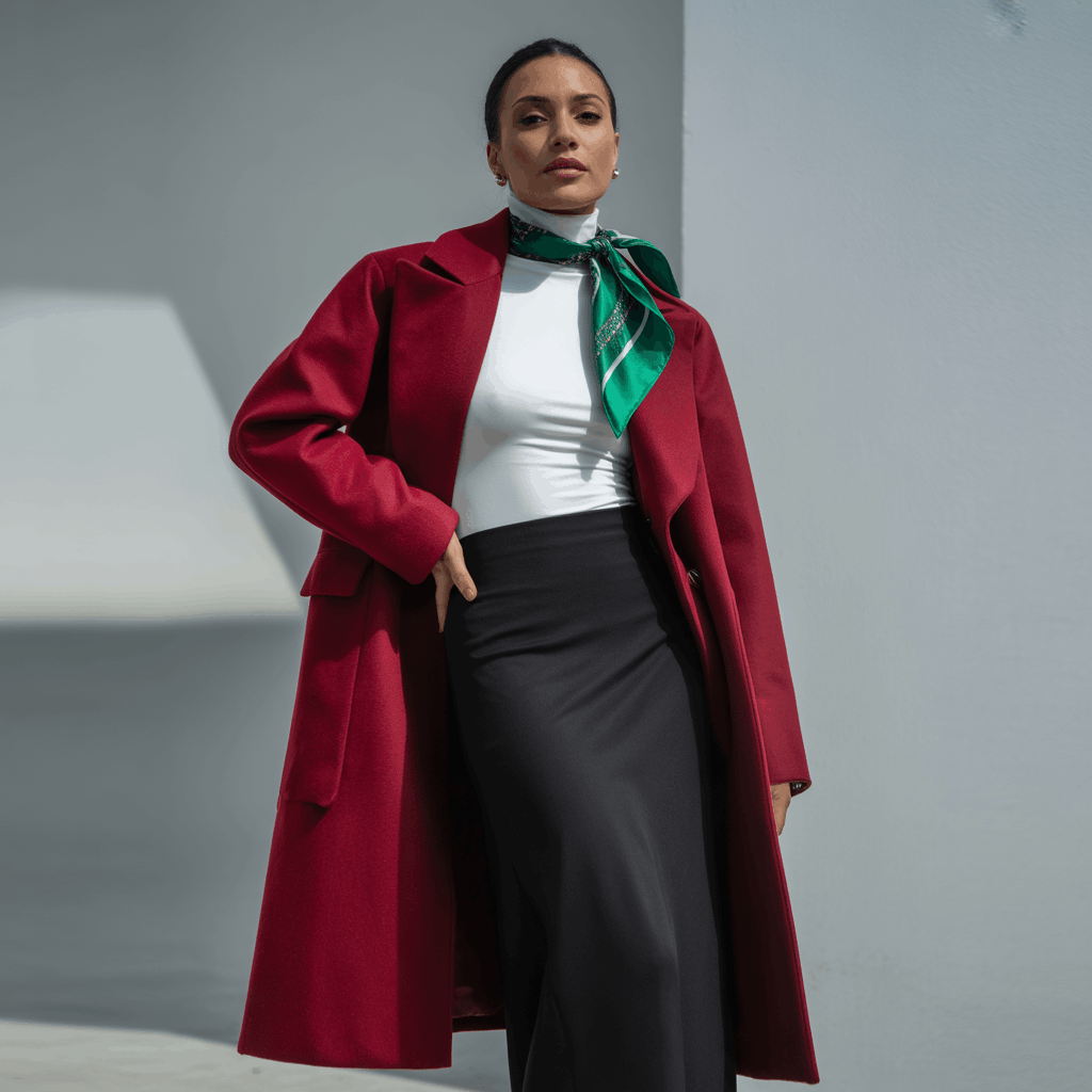 Ankle length winter coat for women in a rich bold shade with elegant impact