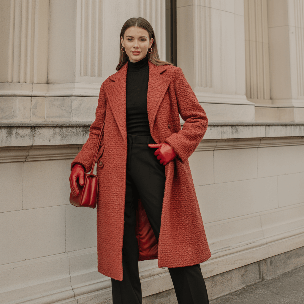Bouclé womens dress coat with textured fabric and a soft vintage look