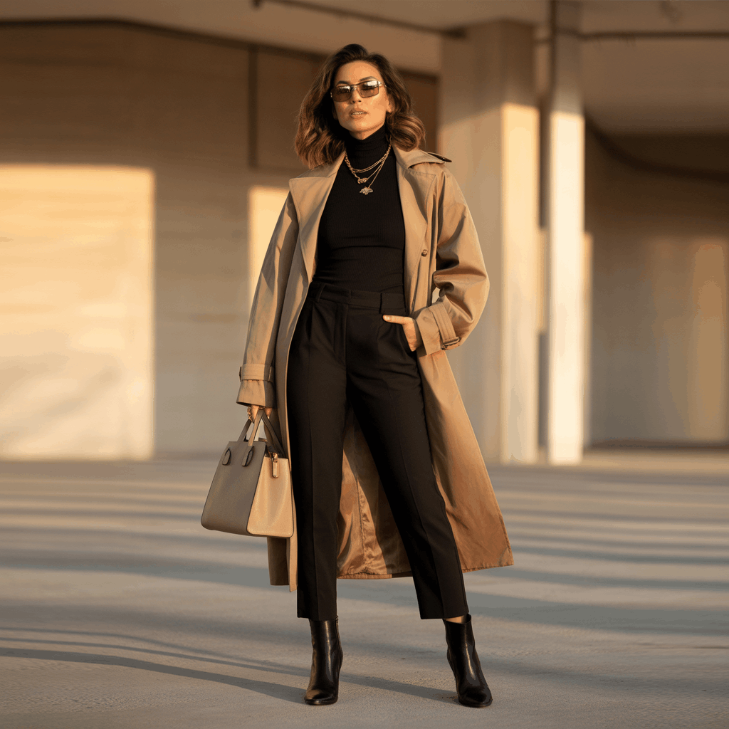 32 Elegant Beige Outfits for Women With a Classic, Old-Money-Inspired Feel 58 Tan coat layered over a darker outfit to create a balanced contrast neutral outfit.
