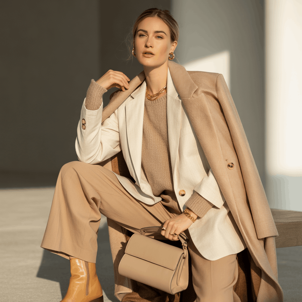 32 Elegant Beige Outfits for Women With a Classic, Old-Money-Inspired Feel 56 Beige outfit layered with cotton, knit, linen, and wool textures for a rich textured neutral look.