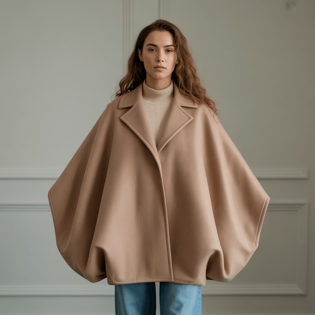 Womens overcoats styled as a voluminous cocoon coat with a rounded silhouette and modern tailored finish.