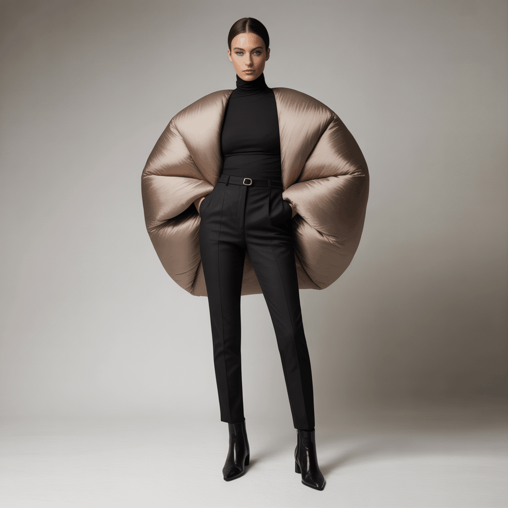 Statement coat types featuring a rounded cocoon coat with an oversized, sculptural silhouette.