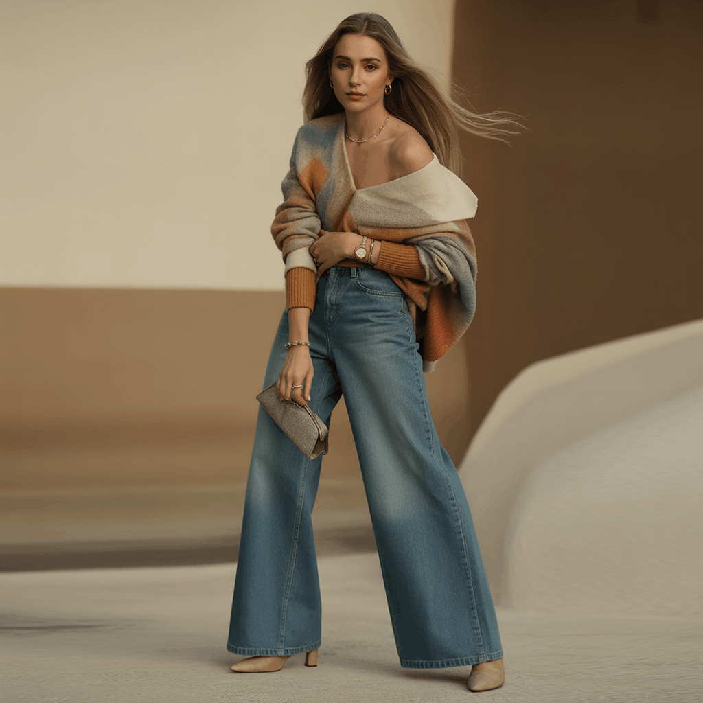 9 Genius Ways to Style Wide Leg Jeans for Effortless Autumn Outfits 25 Wide leg jeans and a chic cardigan create a perfect balance for cozy autumn looks.