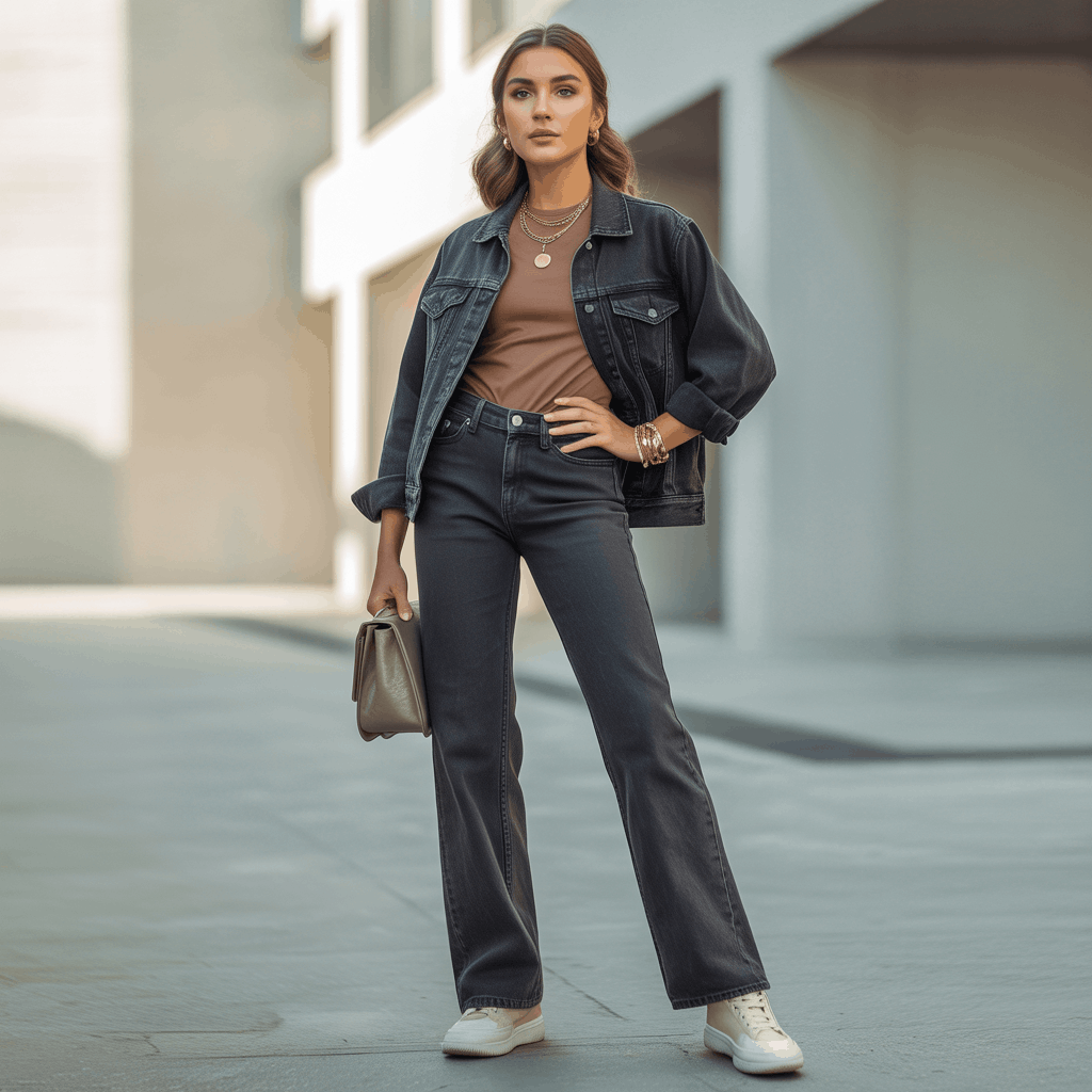 Grey Jeans Outfits for Women - 15 Low-Effort Looks That Slay 5 Close-up of grey denim in charcoal and light-wash tones, highlighting a flattering, leg-lengthening fit.