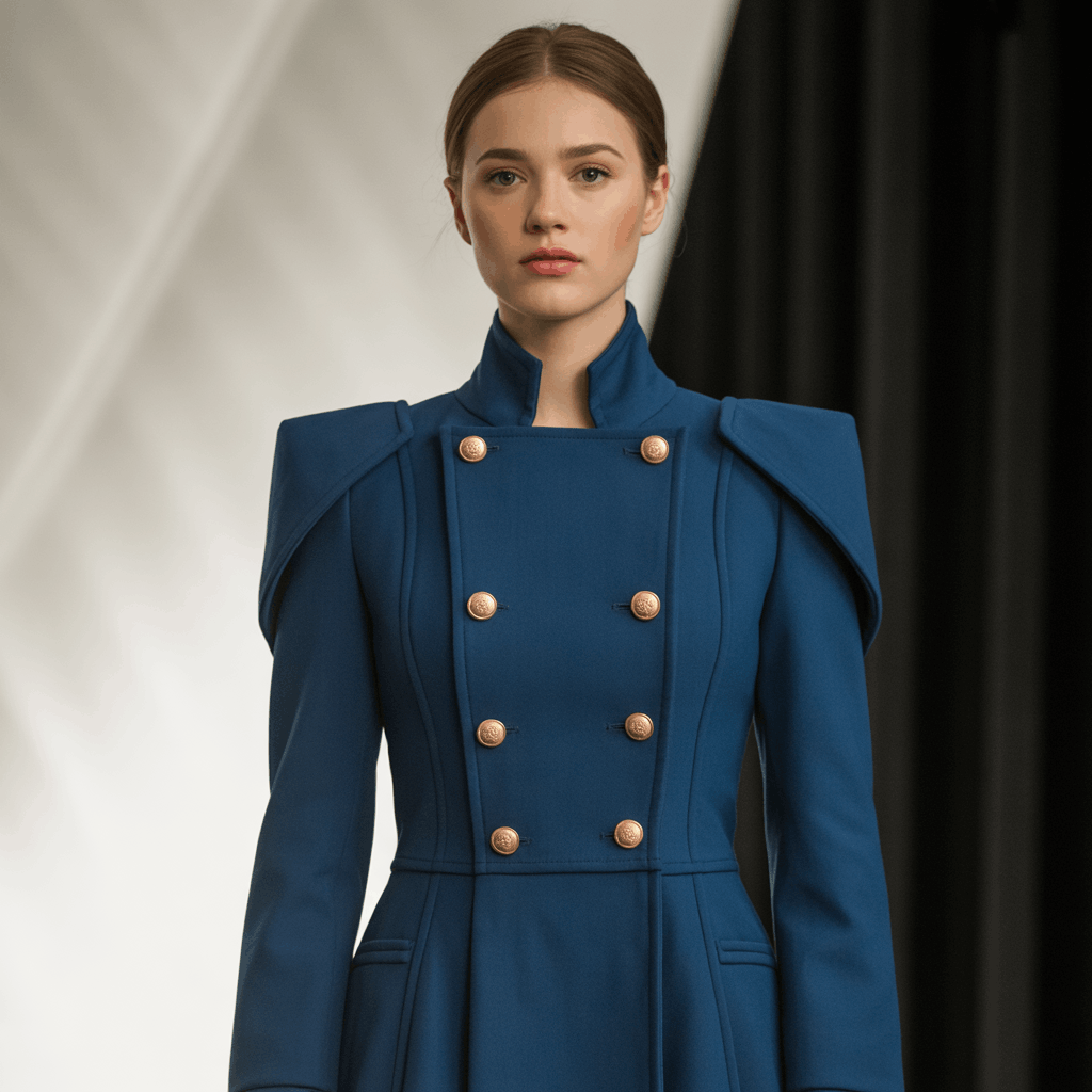 Structured military style coat for women with a tailored classic look