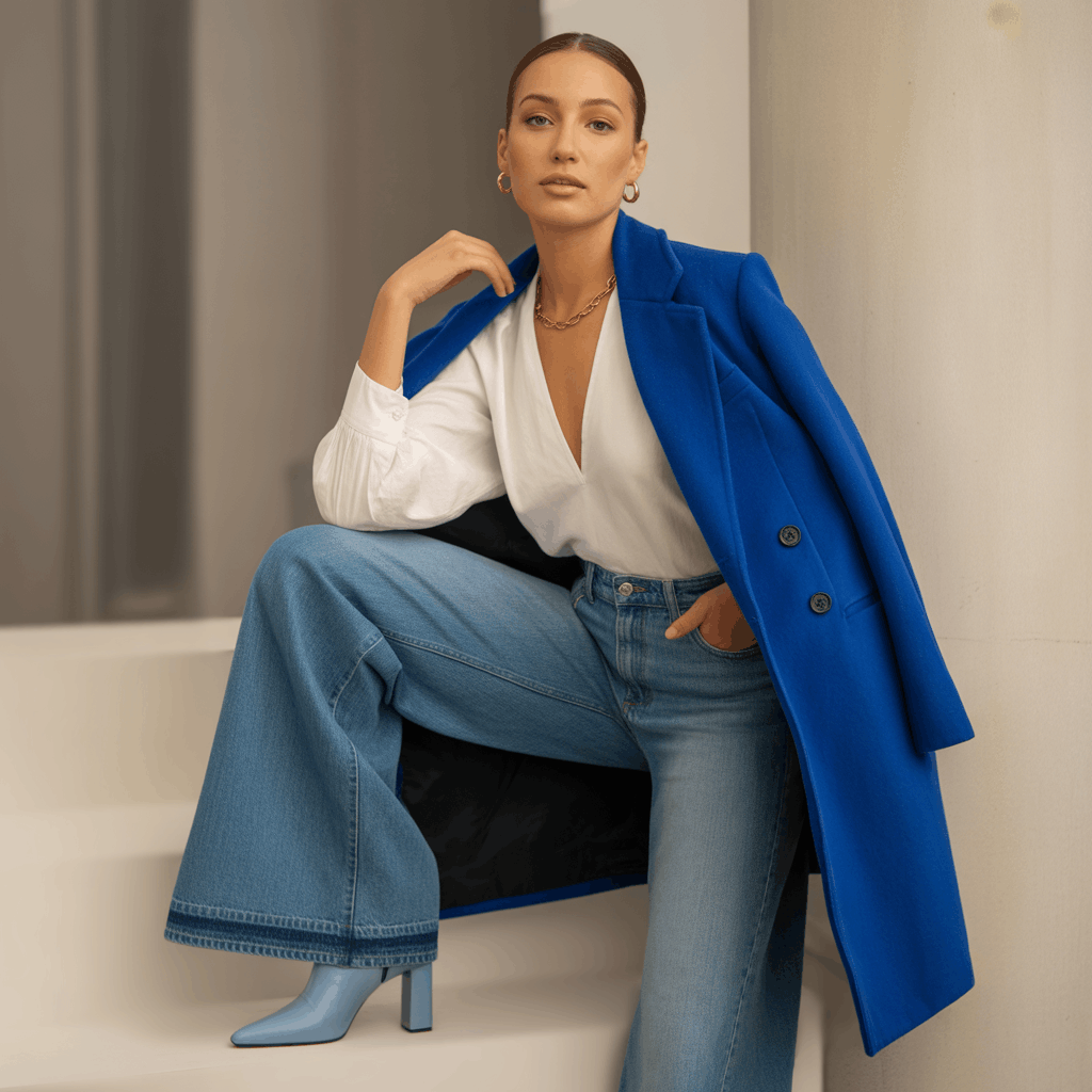 9 Genius Ways to Style Wide Leg Jeans for Effortless Autumn Outfits 20 Plus size wide leg jeans outfit paired with a bold coat and sleek plain heel boots