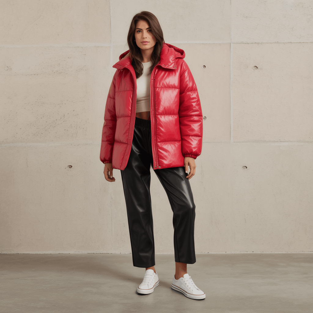 Quilted puffer coat for women with a sporty winter style coat look