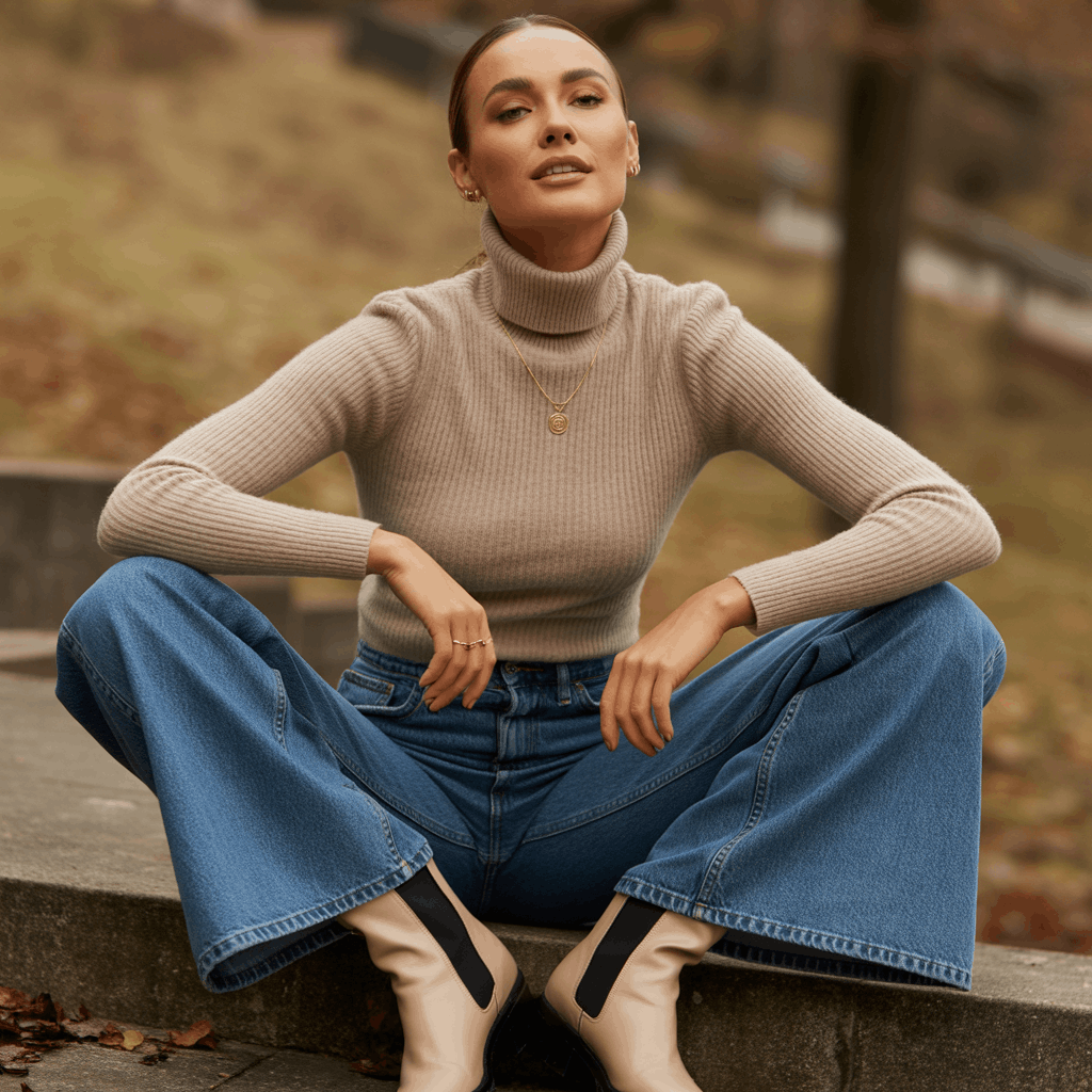 9 Genius Ways to Style Wide Leg Jeans for Effortless Autumn Outfits 6 How to style wide leg jeans with a turtleneck and ankle boots for a chic fall look