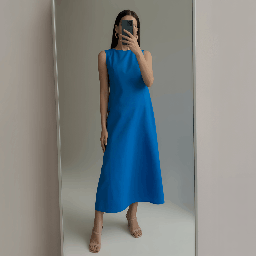 35 Cinco de Mayo Outfit Women Guide: Dress for Your Vibe, Not Just the Holiday 21 Woman wearing a clean midi dress in a bold solid color like fiesta red, cobalt, or terracotta, styled with tan strappy heels and simple gold hoop earrings for a minimalist festive look