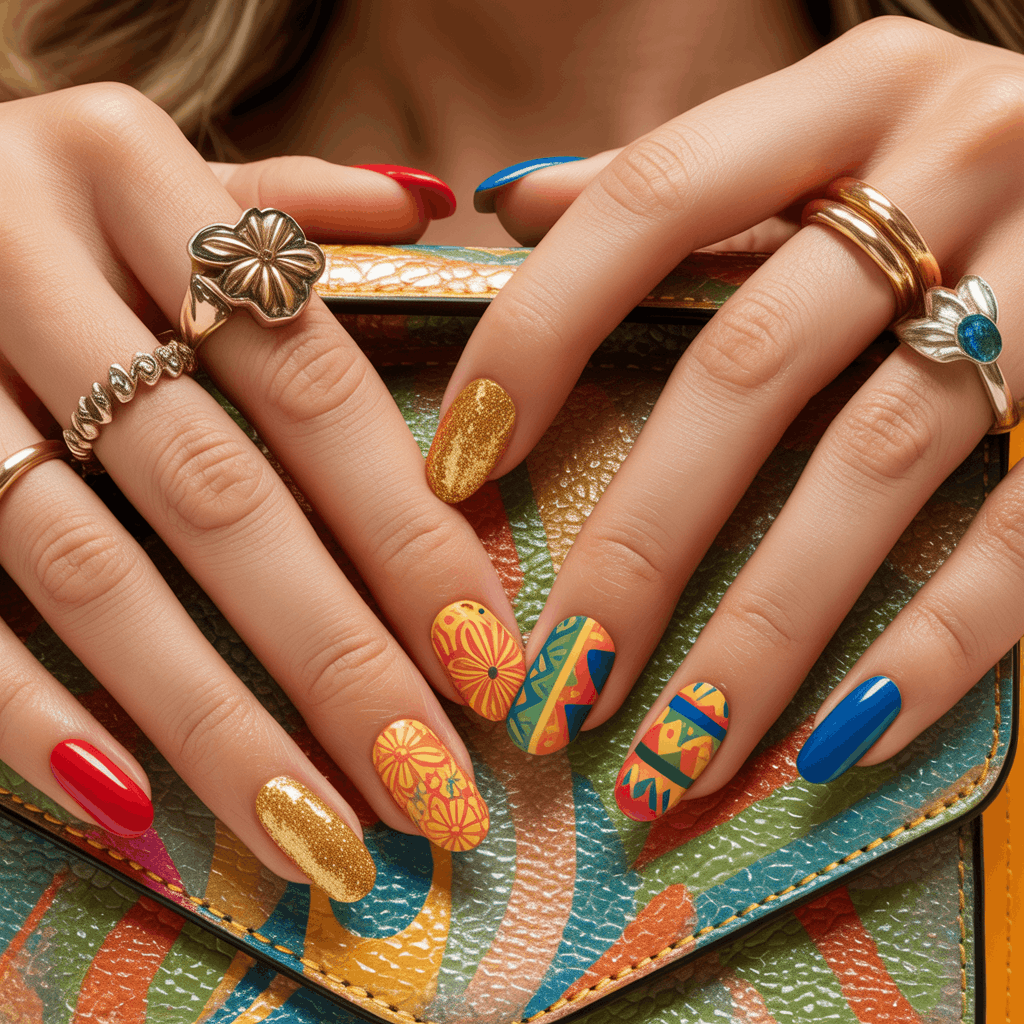 21 Cinco de Mayo Nails Ideas for the Most Stunning Festive Manicure 22 cinco de mayo nails ideas mixed pattern festive manicure