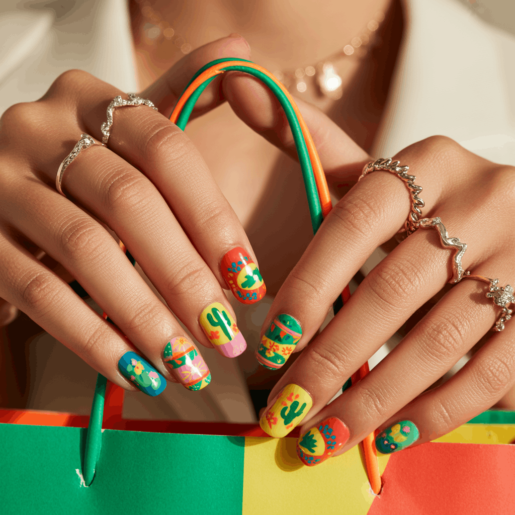 21 Cinco de Mayo Nails Ideas for the Most Stunning Festive Manicure 19 Pre-designed fiesta-themed press-on nails in bold colors and detailed nail art, ready for instant application.
Easy-to-use set with adhesive tabs and multiple sizes, delivering a salon-like festive manicure in minutes.