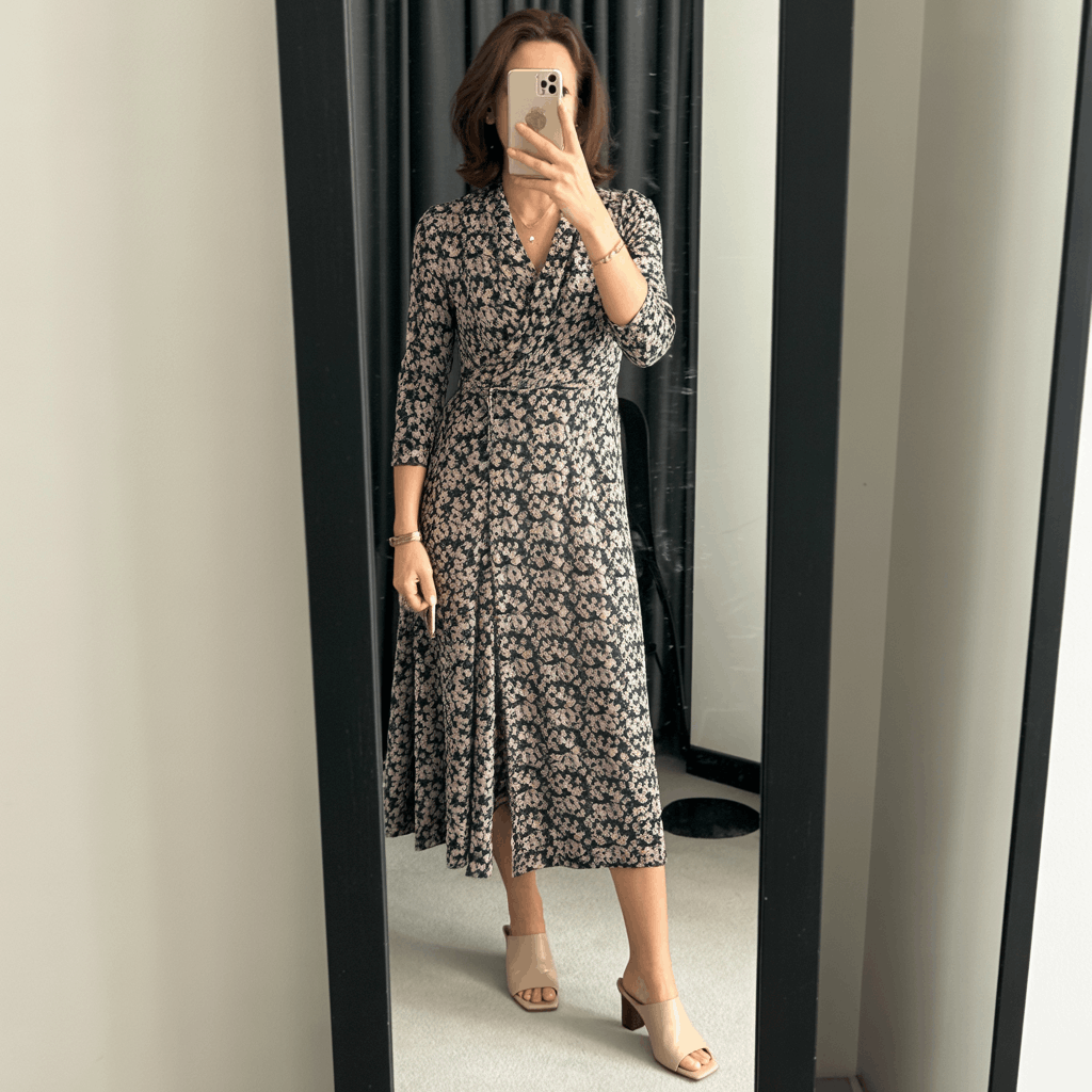 35 Cinco de Mayo Outfit Women Guide: Dress for Your Vibe, Not Just the Holiday 33 Cinco de Mayo Outfit Women Guide featuring a sophisticated printed wrap dress styled with block-heeled mules or kitten heels for a polished office-to-evening festive look