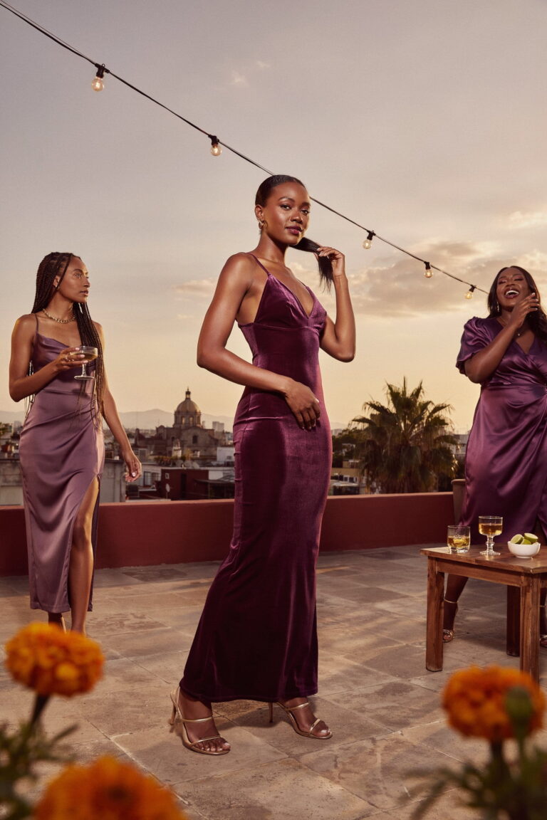 cinco de mayo outfit black women rich plum maxi dress gold heels
