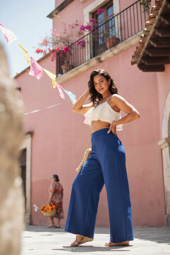 cinco de mayo outfit ideas for curvy women wide leg pants ruffled crop top